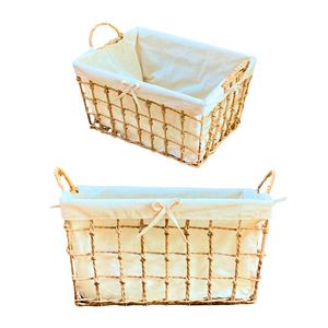 Rattan <b>Storage</b> <b>Basket</b> <b>Rectangle</b> With Cotton Liner And Handles Rustic Multi Purpose Neatening <b>Basket</b> - Product Image 1