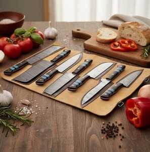 THEWIZ <b>CRAFTS</b> Handmade High Quality Custom Made Damascus Steel Chef <b>Knife</b> Set 7 Piece Ambidextrous Satin Finish Wooden Handles - Product Image 3