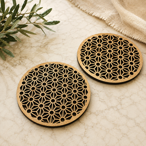 Asanoha Geometric Laser Cut Solid Wood Coaster Handcrafted Heat Resistant Drink Mat Modern <b>Table</b> <b>Protector</b> Coffee Tea Cup Holder - Product Image 1