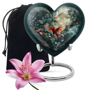 Urna de cremación para siempre conmemorativa de corazón de mamut de alta calidad más vendida para cenizas humanas con soporte y bolsa de terciopelo gratis - Product Image 3