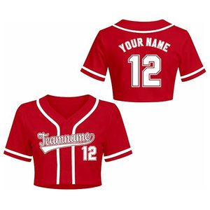 Maillot de baseball personnalisé rouge pour femme, avec nom et numéro, boutons sur le devant, col en V classique, pour fans de softball - Product Image 4