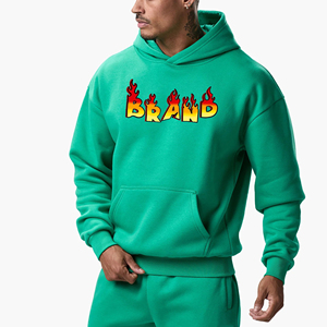 Green <b>Men's</b> Hooded Sweatshirt Printed Flame Logo Front Pocket Casual Autumn Wear Regular Fit Cotton Fleece Hoodie <b>For</b> <b>Men</b> - Product Image 1