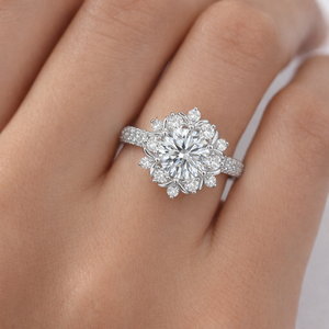 Venta al por mayor, Novedad 2026, Anillo de oro blanco de 10K y plata 925 con diamantes de laboratorio en forma de flor, conjunto nupcial, anillo de racimo, joyería fina para mujer - Product Image 1