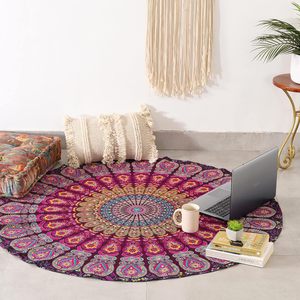 Tapiz Redondo Indio Mandala para Colgar en la Pared, Estilo Hippie Bohemio Gitano, Manta Redonda de Playa, Tapiz Decorativo de Algodón para Yoga - Product Image 3