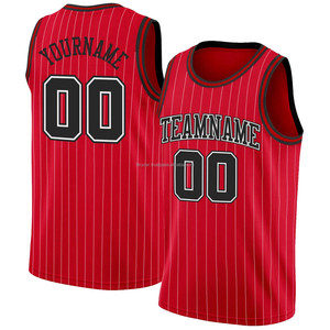 Basket-ball unisexe authentique personnalisé à rayures rouges et blanches, respirant, antibactérien, séchage rapide, grande taille, sublimation - Product Image 1