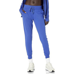 Women's Blue Knitted Jogger <b>Pants</b> Mid Waist Drawstring Ankle-Length Solid Color Casual Sweatpants With Pockets - Product Image 6