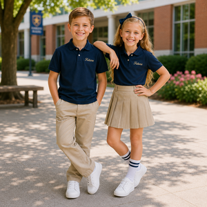 Ensemble d'uniformes scolaires pour l'école primaire en polycoton, uniforme d'étudiant brodé sur mesure - Product Image 1