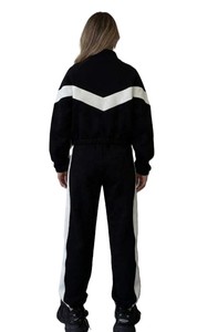 Girls Black <b>White</b> Color Blocking Tracksuit Full Sleeve Half-Zip Sporty <b>Jogger</b> Set Autumn Loose Fit Breathable Polyester 2-Piece - Product Image 3
