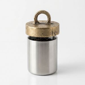 <b>Brushed</b> Stainless Steel Tea Coffee Storage Jar Brass Lid Airtight Cylinder Container Vintage Home Decor Kitchen Canister - Product Image 2
