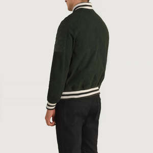 Furat Leathers Custom Green <b>Suede</b> <b>Men's</b> Winter Windproof Varsity <b>Jacket</b> Stand Collar Zipper Closure Personalized Embroidered - Product Image 2