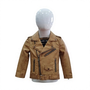 Chaqueta de Cuero Genuino para Niños, Estilo Motero, Color Bronceado, Personalizada, al por Mayor, para Niños y Niñas, Transpirable, para Invierno, Nabtay - Product Image 1