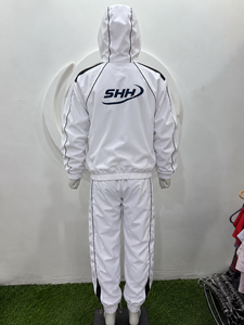 Conjunto Deportivo Personalizado con Capucha Blanca para Hombre, Chaqueta Ligera con Cierre Completo y Pantalones Jogger con Ribete en Contraste, Conjunto para Exteriores - Product Image 6