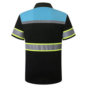 เสื้อโปโลผ้าฝ้ายสะท้อนแสงแบบยูนิเซ็กซ์ สีดำ สีน้ำเงิน ชุดทำงานแขนสั้น ชุดยูนิฟอร์มนิรภัย กันลม สวมใส่สบาย - Product Image 3