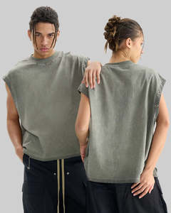 Camiseta sin mangas para hombre con ojales, 100% algodón lavado, cuello redondo, estilo moderno para verano, fabricante y proveedor mayorista OEM - Product Image 6