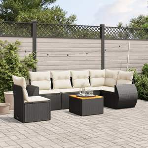 Conjunto de Sofá de Jardín Negro con Cojines Blanco Crema, Muebles de Patio Elegantes - Product Image 1