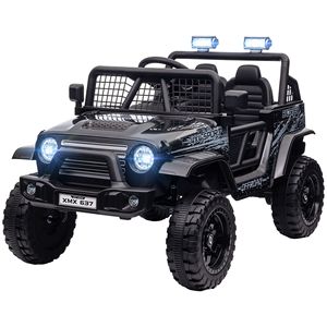Auto e Camion Elettrici per Bambini 12V Neri con Telecomando, 4 Ruote Ammortizzate, Velocità Massima 3 MPH, Musica, Clacson e Luci - Product Image 1