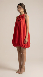 Trendy Women Solid <b>Balloon</b> Style Hot Red <b>Mini</b> Dress Cotton Summer Casual Short Dress Lightweight Breathable Party Wear Wholesale - Product Image 4