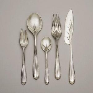 Silver <b>Flatware</b> Sets Latest Leaf Pattern Design Pewter Antique Cutlery Set 5 Pcs Eco Friendly & Dishwasher Safe Durable - Product Image 1