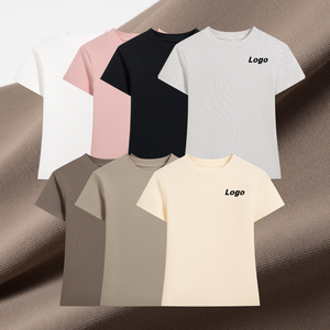 Women's <b>Cream</b> Crew Neck Short Sleeve <b>T</b>-<b>Shirt</b> Regular Fit Knitted Solid Color Casual Spring Summer Wear - Product Image 2