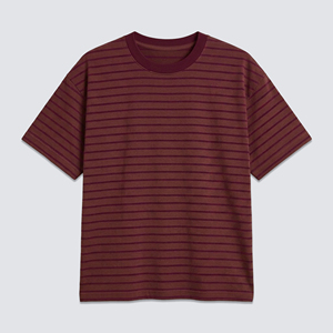 T-Shirt in Jersey di Cotone a Righe Personalizzata, Produzione OEM ODM, Etichetta Privata, Collo Tondo, Casual, Alta Qualità - Product Image 1