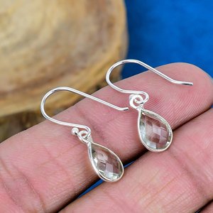 Natural <b>Green</b> Amethyst Pear Shaped Gemstone Teardrop <b>Earring</b> Handmade 925 Sterling Silver Finish - Product Image 4