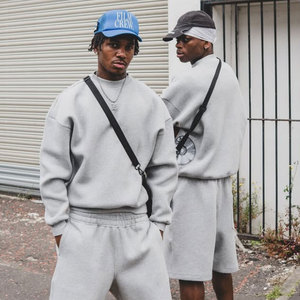 Plain Oversized Baggy Flared Drop Shoulder Cotton Soft Heavyweight 450 Gsm Sweat Running Shorts French Terry Men's Sweatsuit <b>Set</b> - Product Image 6