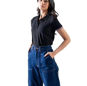 <b>Womens</b> <b>Black</b> <b>Polo</b> <b>Shirt</b> Short Sleeve Solid Color Casual Breathable Woven Regular Fit 100% Cotton Oxford Fabric OEM Wholesale - Product Image 4