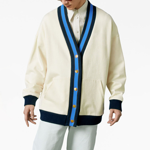 <b>Men's</b> Cream Knitted <b>Cardigan</b> Long Sleeve V Neck Button Closure Solid Color Autumn <b>Sweater</b> Standard Thickness Regular Sleeve - Product Image 4