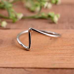 Minimalist 925 Sterling <b>Silver</b> V-Shape Dainty Chevron <b>Stacking</b> Band Modern Geometric Wishbone Engagement Anniversary Gift - Product Image 3