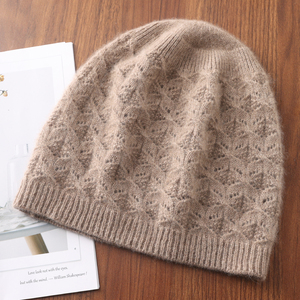 Bonnet en tricot unisexe en mélange de laine, tricoté à la main, couleur unie, bonnet d'hiver décontracté, 56-58 cm, adulte - Product Image 1