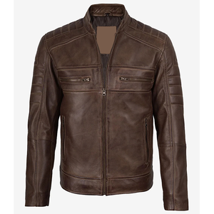 2026 OEM Best Trending Genuine Distressed Brown Cowhide Leather Jacket For Men's 100%High Quality Low MOQ Winter Fashion Jackets - Product Image 4