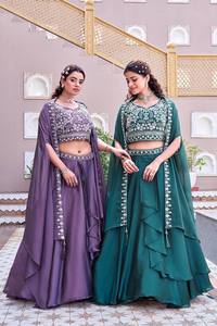 Ensemble Lehenga Choli Dupatta brodé violet pour femme, tenue ethnique pour fête et mariage, longueur au sol - Product Image 5
