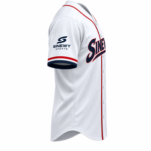 SINEWY SPORTS Baseball Jersey Men's <b>White</b> Short Sleeve <b>Button</b> Front Moisture Wicking Polyester Team Name Printed - Product Image 3