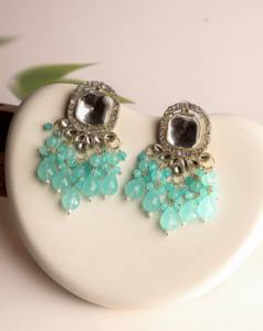 Pendientes de lujo con cuentas de color pastel Firozi, hechos a mano, de aleación de zinc chapada en oro, joyería tradicional étnica para bodas, para mujer. - Product Image 2