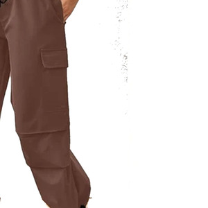Pantalon cargo harem marron pour homme, taille élastique avec cordon de serrage, plusieurs poches, style décontracté, tissu léger en lin/coton, idéal pour le printemps - Product Image 3