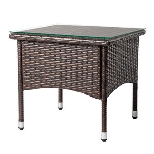 20-Inch All Weather Outdoor Patio Table with Wicker Square End & Coffee Table Glass <b>Tabletop</b> for Backyard Deck - Product Image 2
