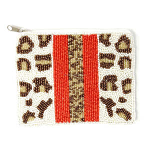 Hand Embroidered Leopard Print Zipper Closure Mini <b>Purse</b> Clutch with <b>Red</b> Stripe for Women Party Travel Gift Use - Product Image 2