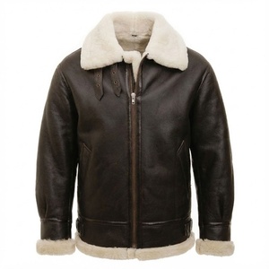 Men Solid Color Genuine Sheepskin Sherpa Shearling <b>Jacket</b> Faux <b>Fur</b> <b>Lined</b> Winter Bomber Leather <b>Jackets</b> - Product Image 1