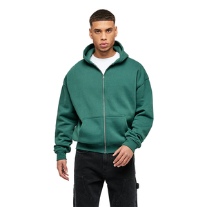 OEM Service Men's Drop Shoulder Zipper Hoodies Green Color Plus Size Hip Hop Style Heavyweight Oversized Hoodies With Logo - Product Image 5