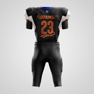 Wholesale New Style Custom Full Dye Sublimated Football Uniform Set Black Orange Jersey Integrated <b>Padded</b> <b>Pants</b> Team Sportswear - Product Image 2