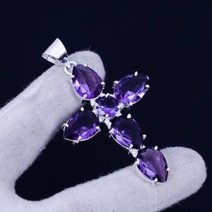 Pendentif Croix Sainte en Améthyste, Argent Sterling 925, Bijoux Bohèmes Faits Main, Collier en Pierre Naturelle, Vente en Gros - Product Image 6