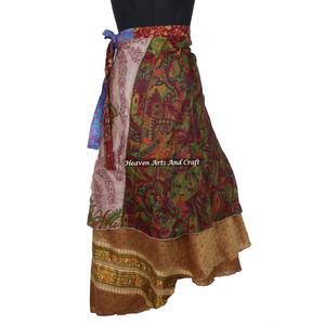 Faldas largas de seda de doble capa reversibles, faldas largas de seda mágica tipo sari, faldas largas de seda india reciclada, faldas mágicas envolventes. - Product Image 5