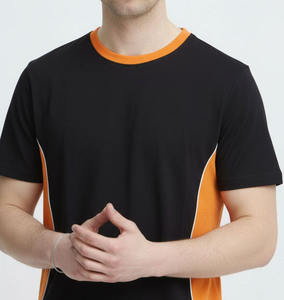 เสื้อยืดสไตล์สปอร์ต OEM สีดำ แต่งสีส้มและขาว คุณภาพสูง เสื้อยืดคัลเลอร์บล็อก สตรีทแวร์สุดหรู - Product Image 3