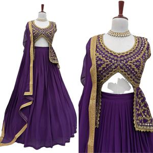 NOUVEAU TISSU FOUX GEORGETTE MICRO-REVERSIBLE POUR LEHENGHA CASUEL, TYPE INTÉRIEUR SEMI-PRÉTENDU, AVEC SÉQUENCES DE FILS ET PAILLETTES - Product Image 1