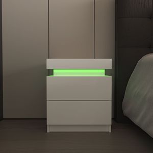Modern Black <b>LED</b> Nightstand with High Gloss Drawers <b>Bedside</b> <b>Table</b> with 2 <b>LED</b> Lights for Bedroom - Product Image 2