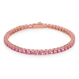 Bracelet tennis plaqué or rose avec cristaux roses sertis en canal, classique pour femme, à porter au quotidien - Product Image 2