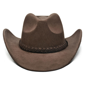Sombrero de Vaquero de Cuero Marrón a Precio de Fábrica, Estilo Western de Ala Ancha, Vintage, Desgastado, con Banda Trenzada para Adultos, Personalizable - Product Image 2