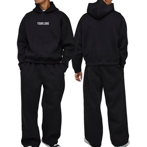 Heavyweight Fleece Blank Oversized Baggy <b>Tracksuit</b> Men Straight Leg Sweatsuits Open Bottom Sweatpants and Hoodie Set - Product Image 5