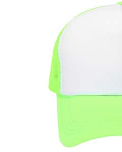 Gorra trucker blanca y verde neón con malla trasera, ajustable, transpirable, de poliéster, con frente de espuma, logotipo personalizado, gorra de béisbol en blanco. - Product Image 2