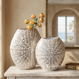 Jarrón de Madreperla con Incrustaciones Florales, Jarrones Decorativos de Mosaico de Lujo para Decoración del Hogar, Centro de Mesa para Sala de Estar - Product Image 2